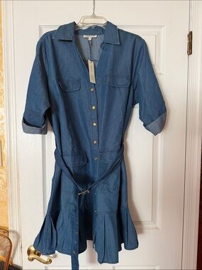 Speed Limit 98 Blue Denim Midi Shirt Dress with Belt